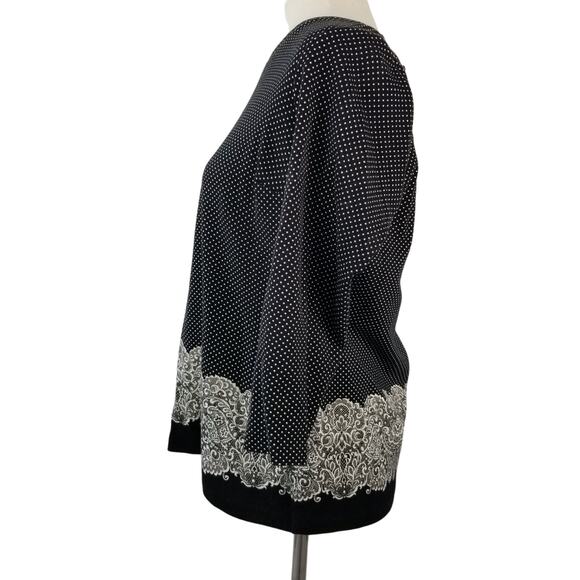 Talbots Black White Dot Lace Paisley Print Rear Zip Top Mint Size Medium Petite - Picture 2 of 5